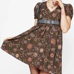 NWT Rhea Cotton Blend Moth and Moon Print Mini Smock Dress